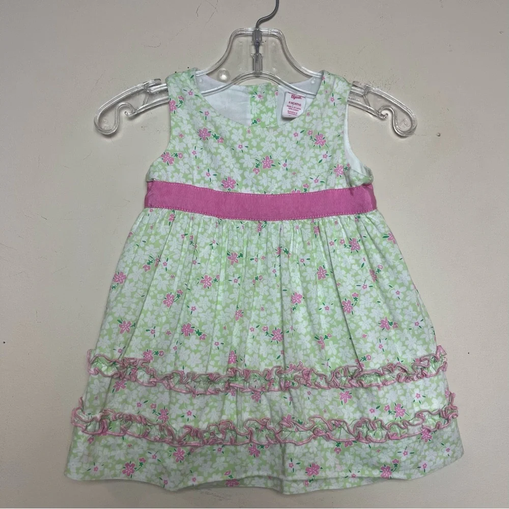 OshKosh B’gosh‎ Green and Pink Floral Lined 100% Cotton Dress 6 Months
